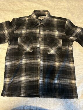 Carhartt WIP Black and White Plaid Wool Blend Flannel Flat Hem Shirt